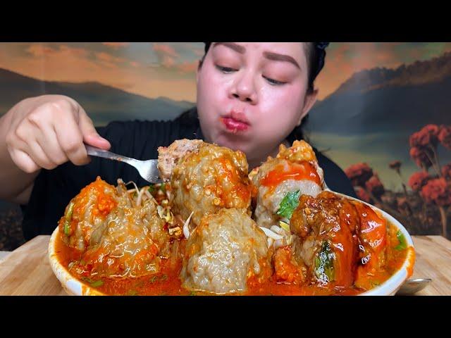 Seger bakso urat isi tetelan cabe rawit plus soun touge,sambal pedas satu mangkok Mukbang