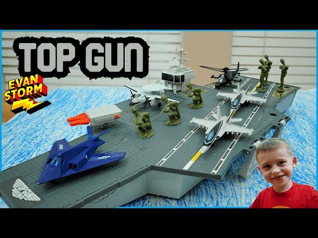 Plastic Aircraft Carrier Dad VS Son Play at Home Challenge with Diecast Jets