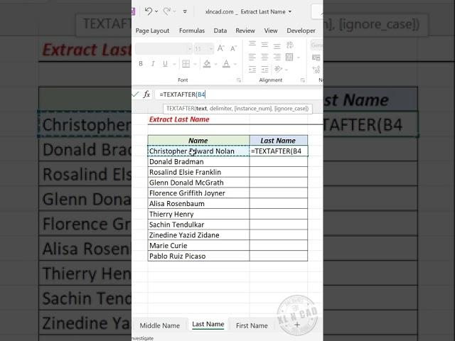 Extract Last Name using TEXTAFTER function in Excel