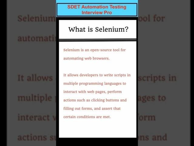 SELENIUM : What is Selenium ? SDET Automation Testing Interview Questions & Answers