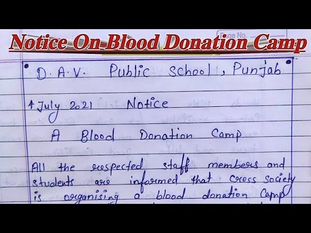 Notice on blood donation camp ll Notice Writing 2021 ll Mathur Study Guide