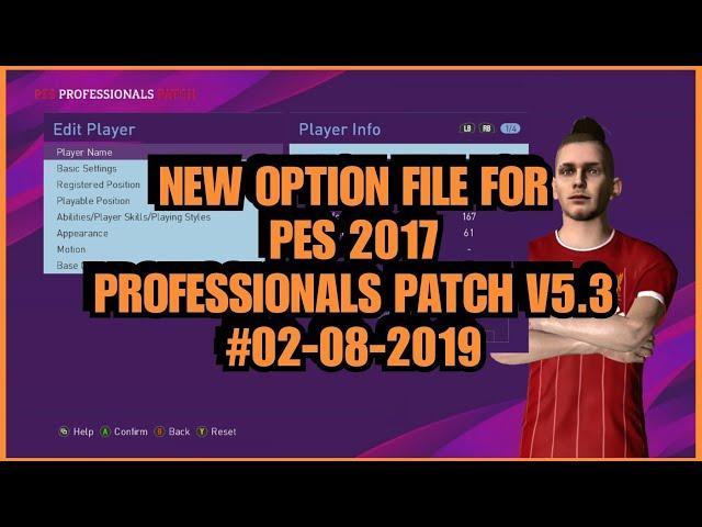 PES 2017 | Option File For PES Professionals Patch 2019 V5.3 #2/08/2019