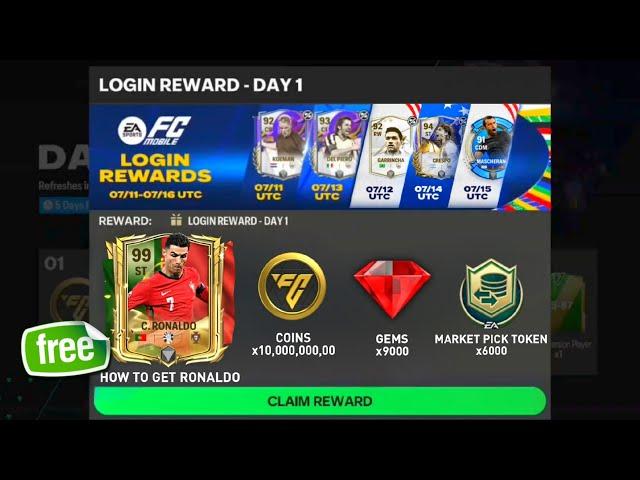 HOW TO GET FREE 99 OVR RONALDO EURO FC MOBILE 24 | FREE EURO & COPA AMERICA GIFT PACKAGE FC MOBILE!