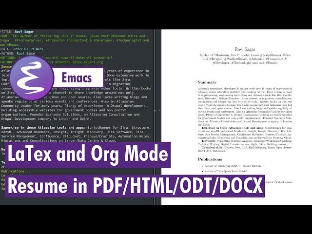 Org-mode - Create resume in LaTex, PDF, HTML, ODT and DOCX