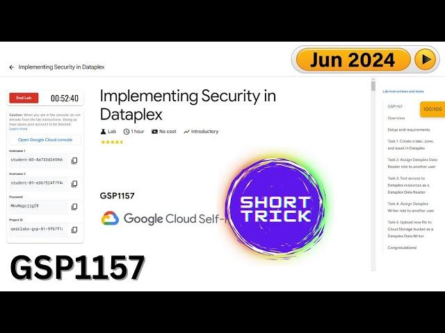 [2024] Implementing Security in Dataplex | #GSP1157 | #qwiklabs | #Short-trick | #Arcade2024