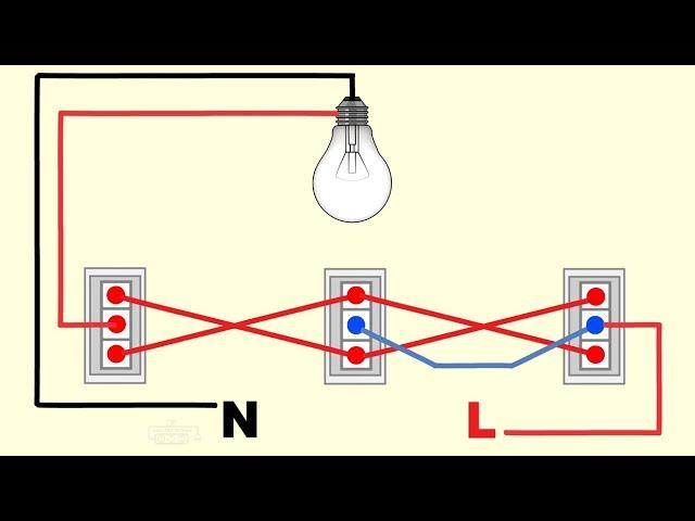 1 bulb 3 switches diagram @JrElectricSchool