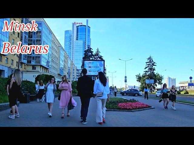 Summer walk through the Central streets of Minsk Belarus.  Day &Night.