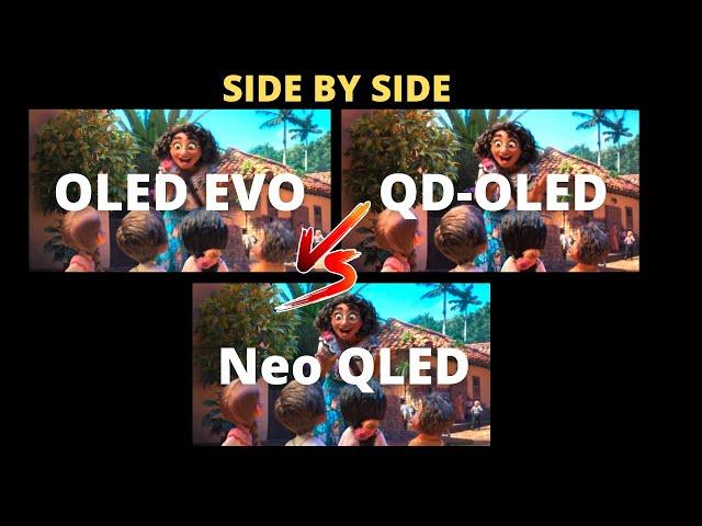 QD OLED vs Neo QLED vs OLED Evo in Daytime Side by Side Comparison S95B vs QN90B vs G1