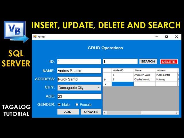 VB.Net with SQL Server. Insert, Update, Delete, Search (CRUD) in VB.Net with SQL Server. Source Code