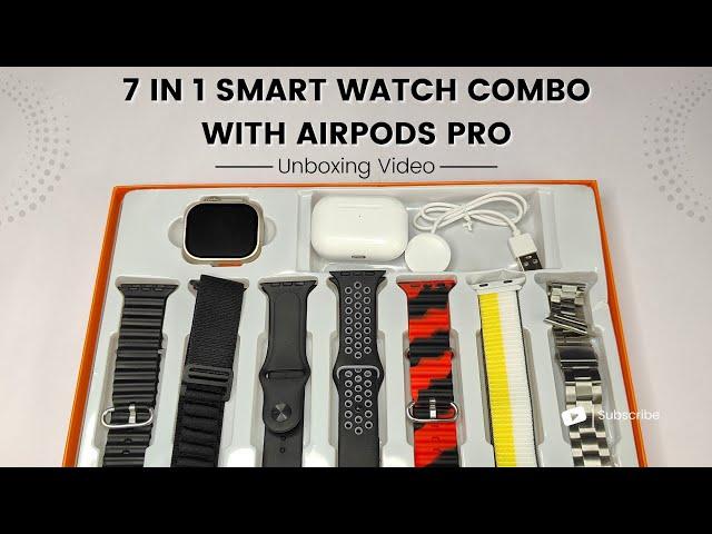 7 in 1 Smart Watch Combo With Airpods Pro Unboxing ! 49mm Ultra Watch & Awesome battery backup