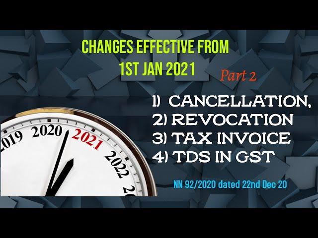 Changes on 22nd Dec'20 - Part 2 (Cancellation & recovation of Registration, Tax Invoice, TDS)|