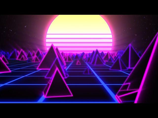 Retro Pyramids on 80s Synthwave Neon Landscape with Glowing Sun 4K UHD 60fps 1 Hour Video Loop