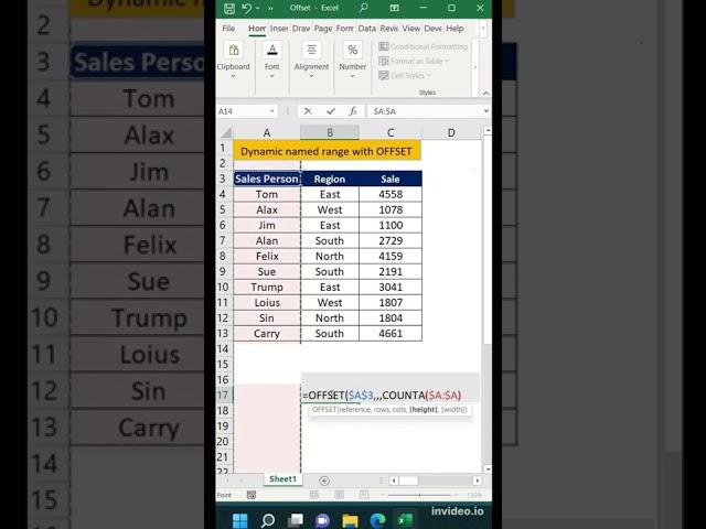 How to Create Dynamic named range with OFFSET || Excel Tricks || #shorts