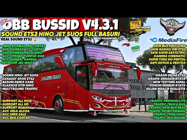 OBB BUSSID V4.3.1 | SOUND ETS2 HINO JET SUOS FULL BASURI JB3 ALBINO  | GRAFIK HD 4K | Bussid