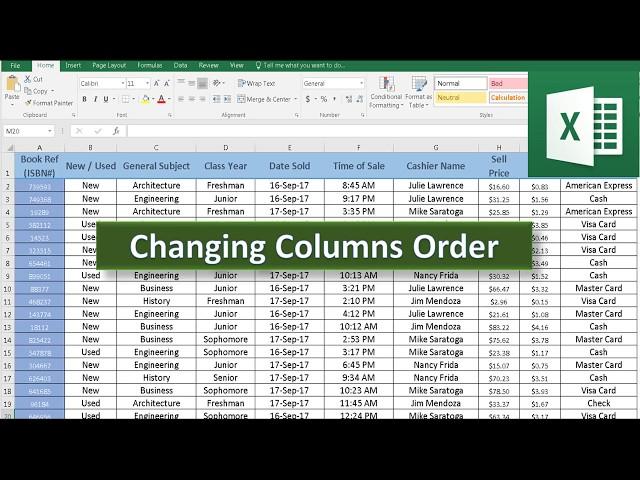 Rearranging columns order in Excel 2016