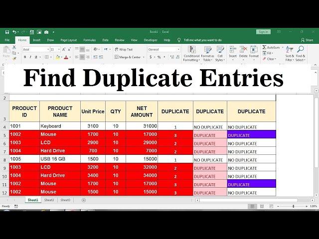 how to find duplicate values in excel using formula