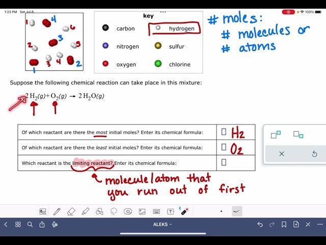 ALEKS: Identifying the limiting reactant in a drawing of a mixture