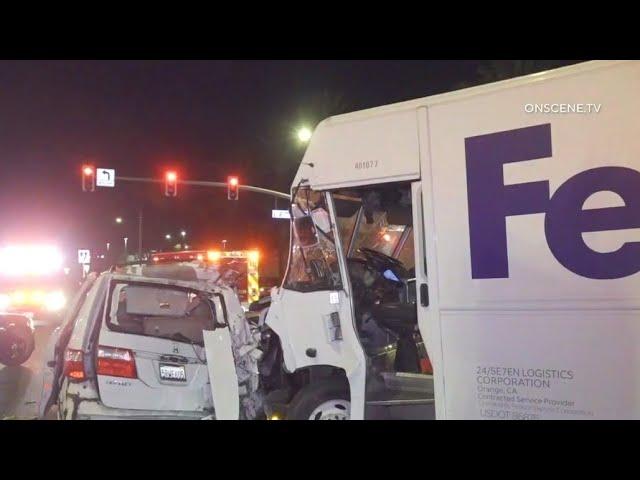 FedEx truck slams into several cars; Driver booked for possible DUI