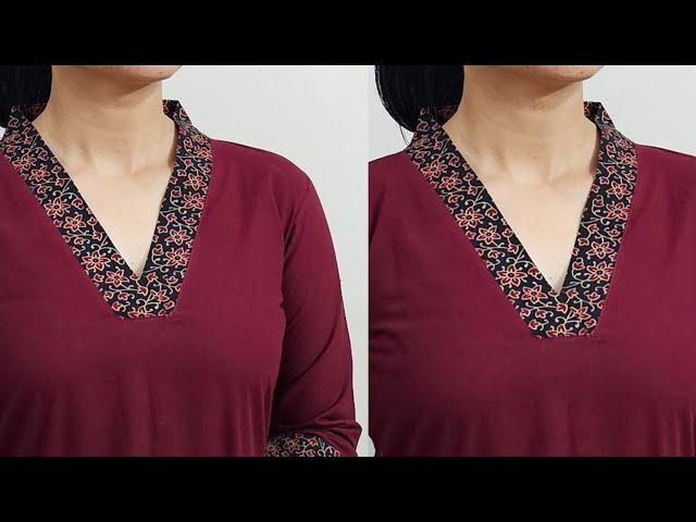 Very Easy V Collar Neck Cutting And Stitching