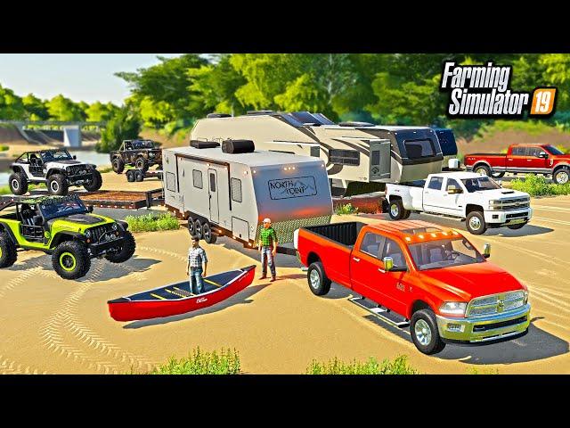 SUMMER RIVER CAMPING &  4X4 MUDDING! (700HP TRAILCAT JEEP!) | FARMING SIMULATOR 2019