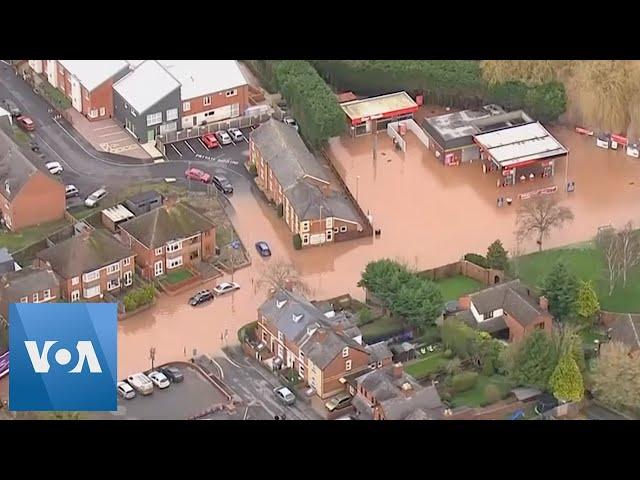 Aerial Footage of British Towns Flooded After Storm Dennis