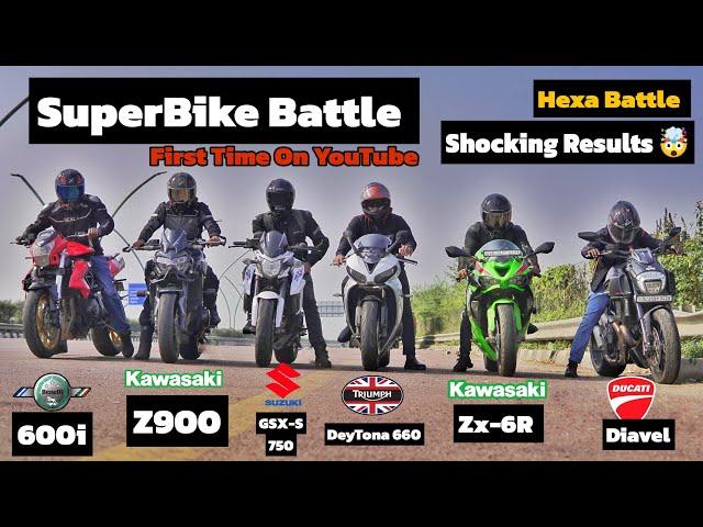 Ducati Diavel Vs Z900 VS Deytona 660 Vs Suzuki GSX-S Vs Zx-6R Vs Benelli TNT 600i | Superbike Battle