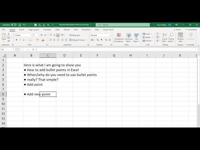 Day183 Add Bullet Points to Excel