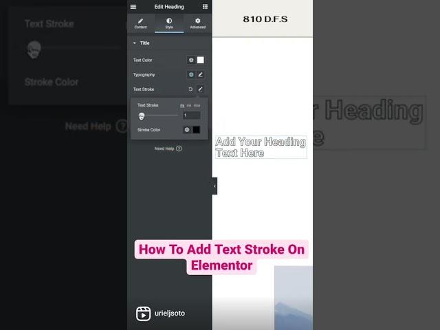 How to add text stroke on Elementor