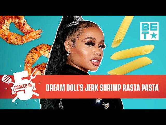 Dream Doll Makes Sure Her Jerk Shrimp Rasta Pasta Is Seasoned | Cooked in 5