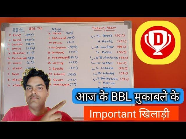 SS-w vs AS-w BBL आज के मैच के important खिलाड़ी 