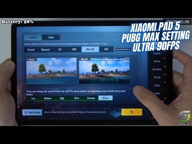 Xiaomi Pad 5 test game PUBG Ultra 90 FPS