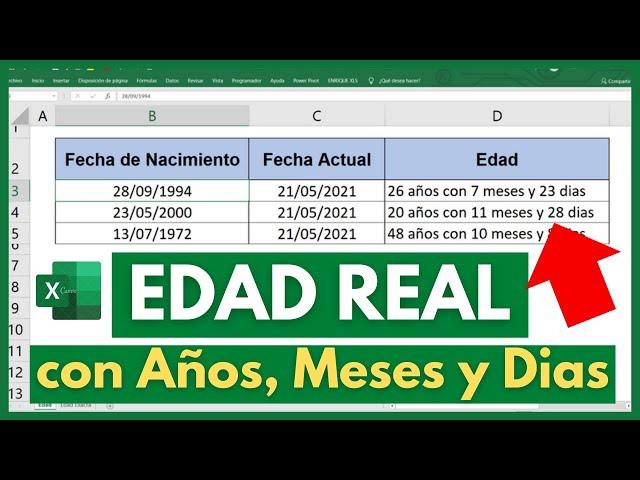 Cómo CALCULAR la EDAD EXACTA de una PERSONA en AÑOS, MESES y DIAS en EXCEL