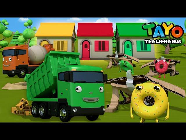 Let’s Build a House Donuts! l Heavy Vehicles Song l Learn Colors Song for Kids l Tayo the Little Bus