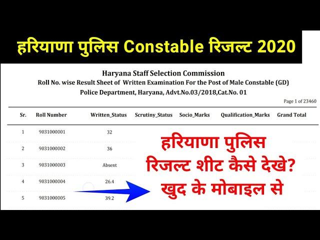 HSSC Haryana Police Constable Result Sheet 2020 Kaise Dekhe? हरियाणा पुलिस रिजल्ट कैसे देखे?