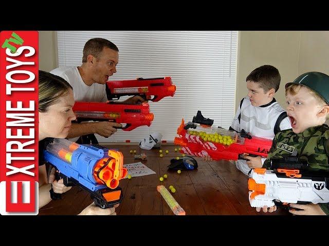 Parents Vs  Kids Nerf War! Ethan and Cole make the Sneak Attack Squad with Nerf Rivals!