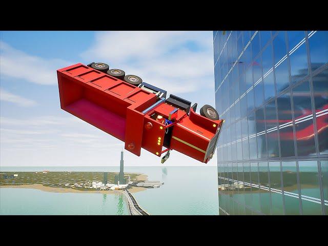 Lego Trucks Falls Off Building | Brick Rigs