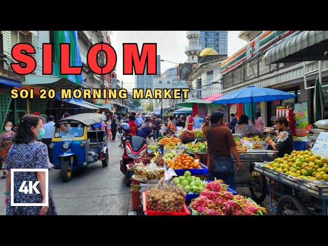 [4K] Walking around Silom Area in Bangkok | Vibrant Silom Soi 20 Morning Market in Bangkok