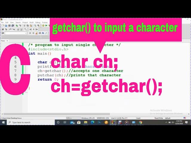 how can we input single character using getchar() function(part 8.1)