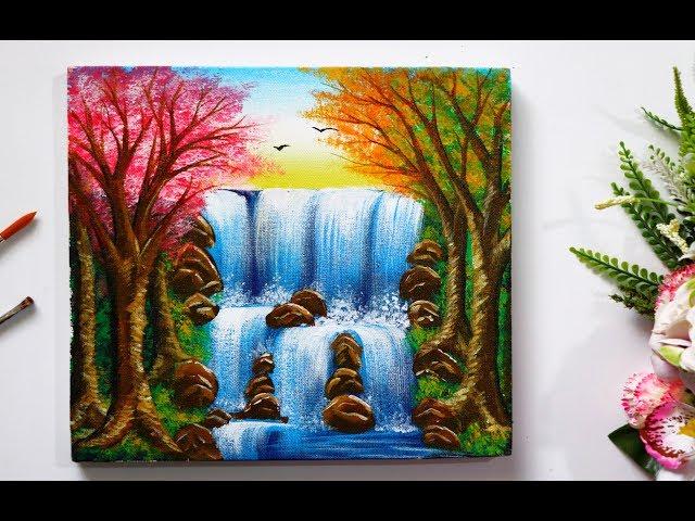 Step By Step Waterfall Landscape  Painting for Beginners