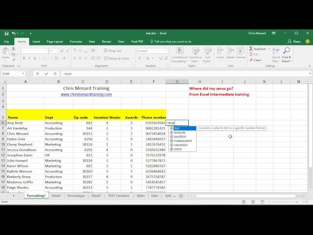 Text function to add leading zeros in Excel by Chris Menard