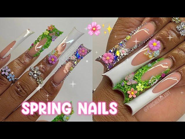 MOSS GARDEN NAILS  HOW TO |  XL TAPERED DUCK NAILS | FULL ACRYLIC NAIL TUTORIAL