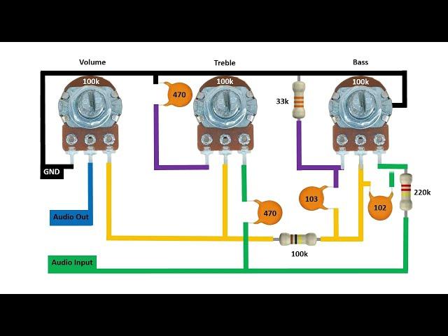 bass treble and volume controller circuit / bass treble circuit / volume controller circuit