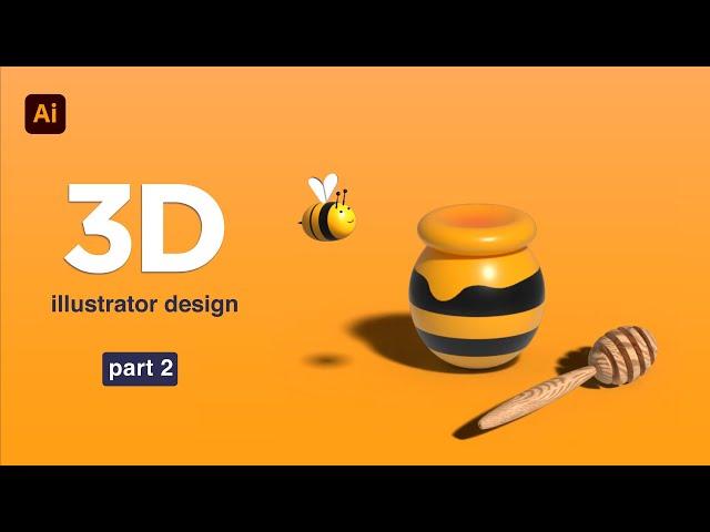 HOW TO CREATE 3D BEE and WOODEN SPOON IN ADOBE ILLUSTRATOR | illustrator Tutorial