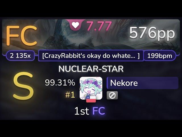 7.8⭐ Nekore | Camellia - NUCLEAR-STAR [CrazyRabbit's] 99.31% FC #1 | 576pp - osu!