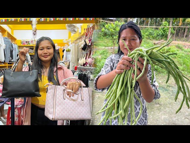 Shopping with Youtube Money in Town | Boiling Local Beans | Local Green beans