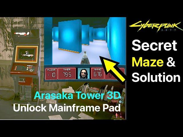 Cyberpunk 2077: Secret Maze & Solution in Arasaka Tower 3D Arcade Game (Unlock Mainframe Number Pad)