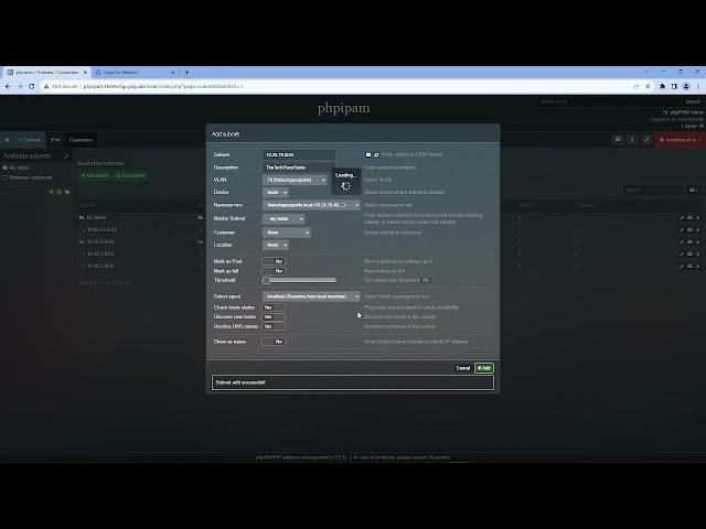 php{IPAM} setting Up a Subnet and enabling discovery and status checks