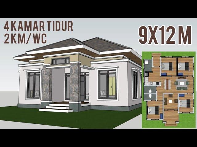 Desain Rumah 9x12 Meter 4 Kamar Tidur 2 Kamar Mandi