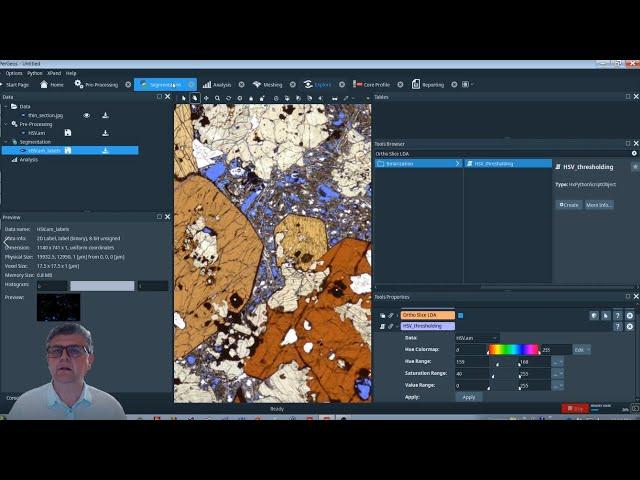 Optical Thin Section Pore Space Characterization in HSV colorspace using PerGeos Software