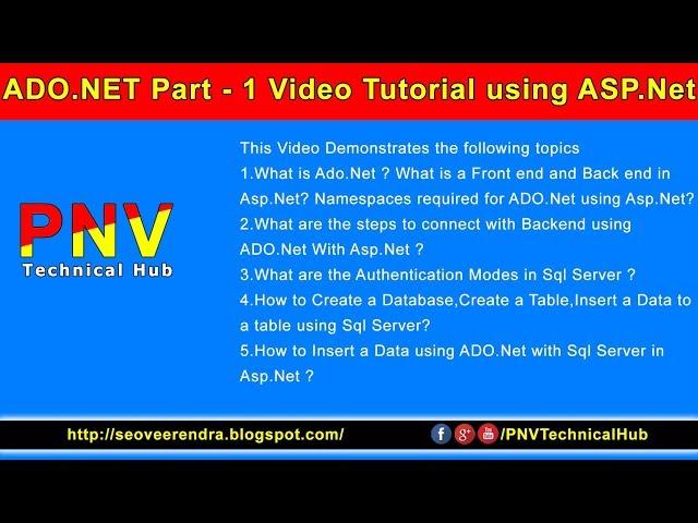 ADO.NET Part - I Video Tutorial using ASP.Net